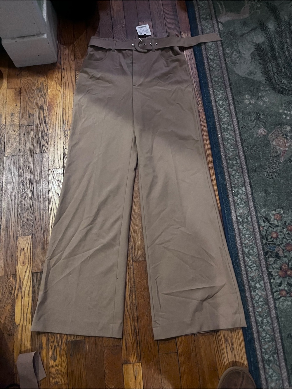 Zara High-Waist Wide-Leg Pants with Belt - Tan